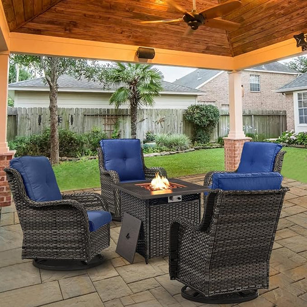 Belord Patio Furniture Set with Fire Pit Table, Outdoor Swivel Rocker Patio Chairs, Wicker Furniture Set Ideal for Porch - Photo 1