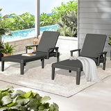 Domi Pool Lounge Chairs Set of 2, Outdoor Lounge Chairs with 6 Positions Backrest Adjustable Armrest - Photo 2