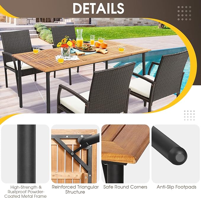Tangkula 63" Acacia Wood Patio Dining Table for 6 - Photo 5
