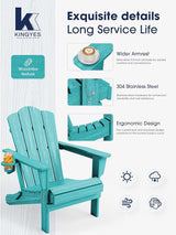 KINGYES Folding Adirondack Chair Set of 4, HDPE All-Weather Patio Chairs with Cup Holder - Photo 7