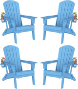 Plawdlik Folding Adirondack Chair Set of 4 with Cup Holder, SGS Tested, HDPE Heavy All-Weather, Wooden Textured - Photo 1