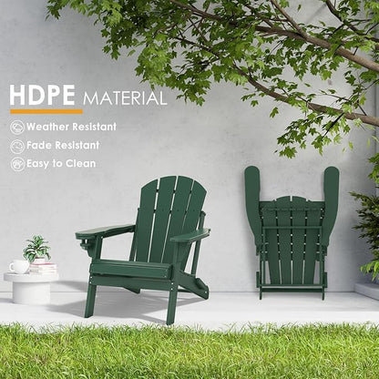 IVY&LANE Folding-Adirondack-Chairs-Set-of-2 | HDPE Plastic | Outdoor Fire Pit Chair with Cup Holder | Forest Green | Poly | Weather Resistant | for Patio Deck Poolside Garden Beach