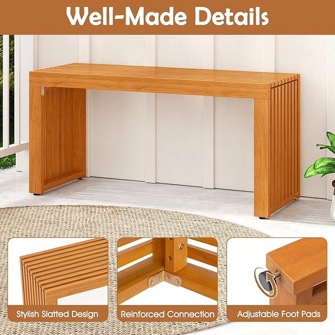 Tangkula Patio Acacia Wood Bench, 36” Outdoor All-Slat Wood Bench for 2 People, 800 lbs Capacity, Outdoor Backless Seating Furniture for Park, Garden, Yard, Porch (1,Teak)