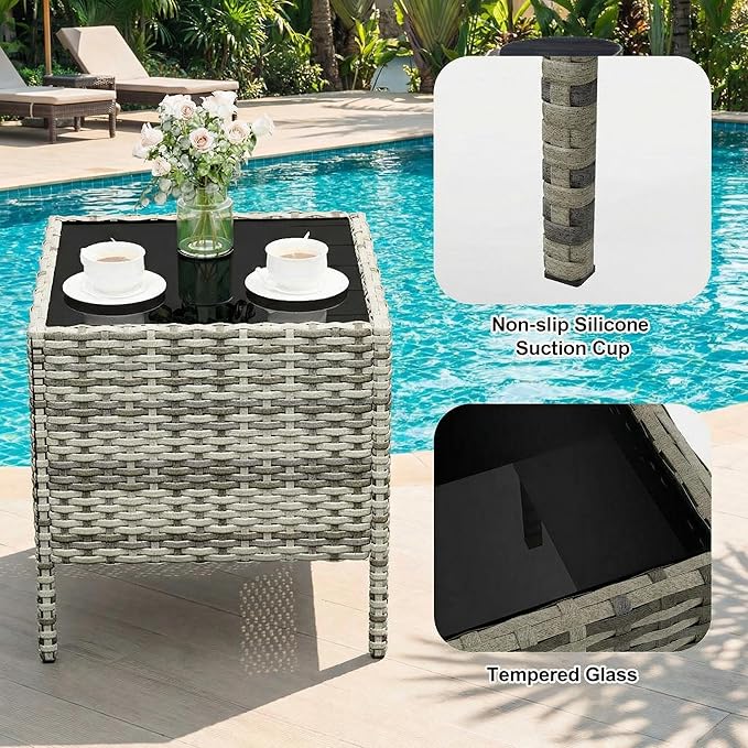 GarveeHome 3-Piece Patio Bistro Set, PE Rattan Outdoor Conversation Furniture with 2 Cushioned Chairs & Coffee Table - Photo 4