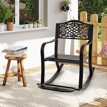Giantex Patio Rocking Chair, Outdoor Cast Aluminum Rocker w/Footrest, Backrest & Curved Armrests, Heavy-Duty Metal Classic Rocking Leisure Seat for Backyard, Poolside, Balcony (Antique Brown,2)