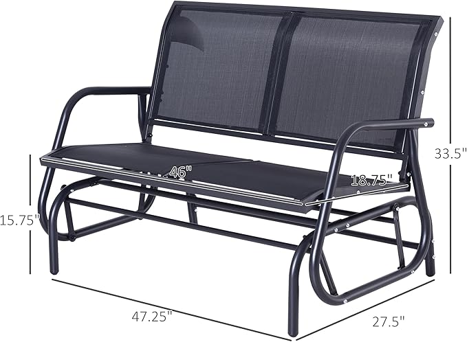 Outdoor Bench 2-Person Glider Bench for Outside Patio Weatherproof Metal Outdoor Benches for Garden, Park, Front Porch and Backyard