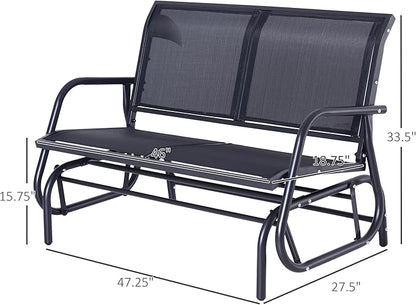 Outdoor Bench 2-Person Glider Bench for Outside Patio Weatherproof Metal Outdoor Benches for Garden, Park, Front Porch and Backyard