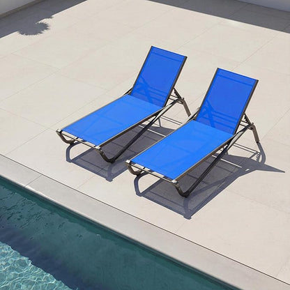 Lounge Chair Set of 2, Aluminum Chaise Lounge Outdoor, Lightweight Lounge Chairs for Outside with 5 Adjustable Backrest, Pool Lounger for Poolside, Beach, Balcony, Deck (Royal Blue)