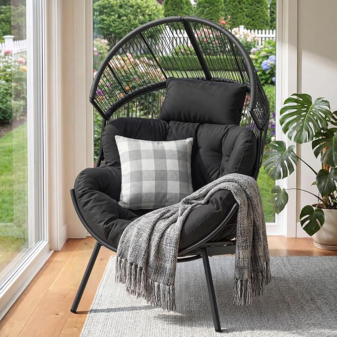ONBRILL Egg Chair for Outdoor & Indoor, Patio Wicker Chair with Thick Cushion, Oversized Rattan Chairs for Balcony - Photo 1