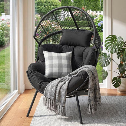 ONBRILL Egg Chair for Outdoor & Indoor, Patio Wicker Chair with Thick Cushion, Oversized Rattan Chairs for Balcony, Porch & Backyard, 550 LBS Heavy Duty & Comfy Basket Chairs for Living Room, Bedroom