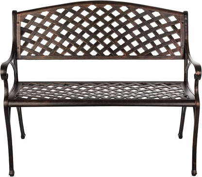 Balkene Home 61491 Patio Bench Cast Aluminum Lightweight Sturdy Bench Perfect for Relaxing Pause in Garden, Backyard Patio Basketweave Design - Antique Bronze Finish