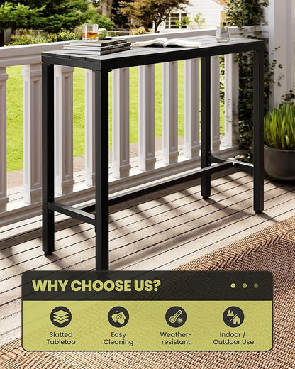 Crestlive Products Outdoor Bar Table, 43'' Rectangle Patio Counter Height Table High Pub Table with Waterproof Top and Sturdy Metal Frame for Balcony, Bistro, Garden, Backyard, Hot Tub(Black)