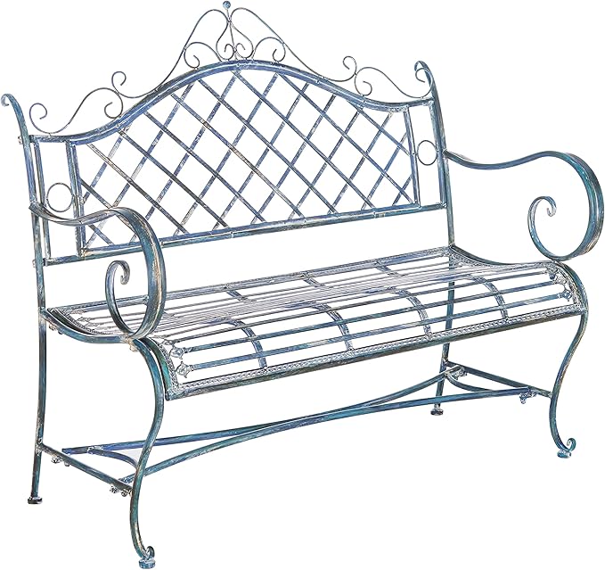 Safavieh PAT5017C Outdoor Collection Abner Antique Blue Wrought Iron 46-inch Garden Bench - Photo 8