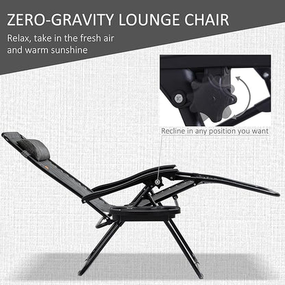Outsunny Zero Gravity Chair Set with Side Table, Folding Reclining Chair with Cupholders & Pillows, Adjustable Lounge Chairs for Pool, Backyard, Lawn, Beach, Gray