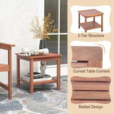 RELAX4LIFE Adirondack Outdoor Side Table - 2-Tier Acacia Wood Square End Tables w/Slatted Tabletop & Shelf for Garden - Photo 5