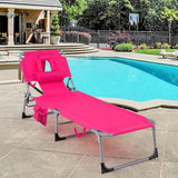 GYMAX Tanning Chair, Folding Beach Lounger with Face Arm Hole, Adjustable Backrest, Side Pocket, Pillow & Carry Handle - Photo 6