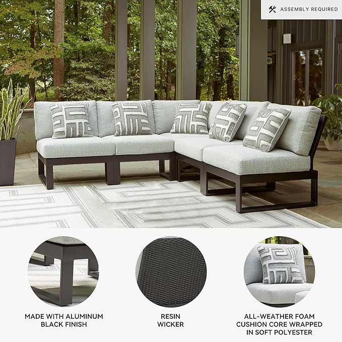 Signature Design by Ashley Beachloft Symmetrical Casual 5-Piece Outdoor Sectional with Cushion and 5 Throw Pillows - Photo 3