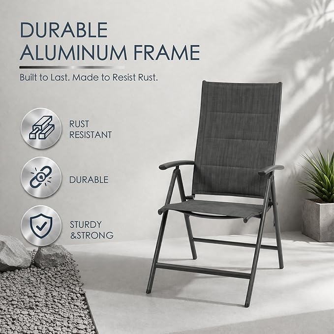 Kozyard 2-Pack Outdoor Patio Dining Chairs, Folding Reclining Patio Chairs with Breathable Textilene Fabric, Padded Seat - Photo 3