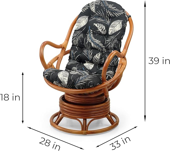 Wickerix Java Lounge Swivel Rocking Chair with Dark Brown Cushion Natural Rattan Wicker Handmade, Colonial Color