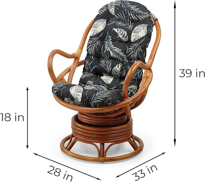 Wickerix Java Lounge Swivel Rocking Chair with Cream Cushion Natural Rattan Wicker Handmade, Colonial Color