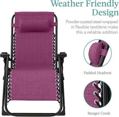 Best Choice Products Oversized Zero Gravity Chair, Folding Outdoor Patio Recliner, XL Anti Gravity Lounger w/Removable Cushion, Cup Holder, Side Tray, 350lb Capacity - Amethyst Purple