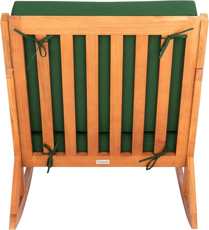 Safavieh Outdoor Collection Vernon Wood Cushion Rocking Chair PAT7013N, Natural/Green