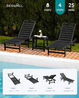 SERWALL Outdoor Chaise Lounge Set of 6, HDPE Pool Lounge Chair with 5-Position Adjustable Backrest - Photo 9