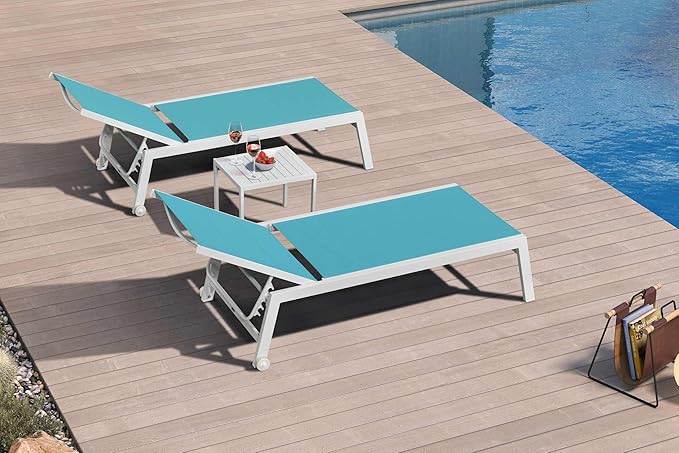 PURPLE LEAF Lounge Chair Pool Chaise Lounge Outdoor Turquoise Blue 2 Sets - Photo 9