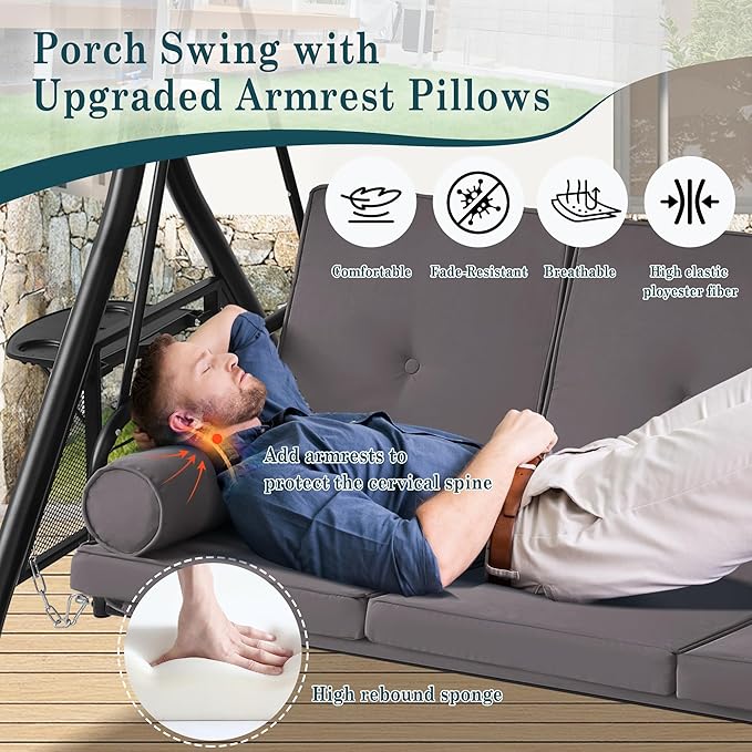 MAGIC UNION 3-Seat Outdoor Patio Swings with Adjustable Cover - Photo 3