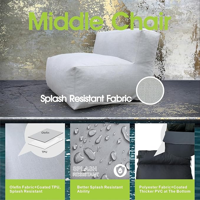 Dineli Modern ANNY-H Middle Chair Armless Chair Outdoor Furniture Comfy Patio Couch Sofa Outdoor Bean Bag Chair Creating a Unique Garden Modular Contemporary Sofa, Lazy Sofa for Outside (Light Gray)