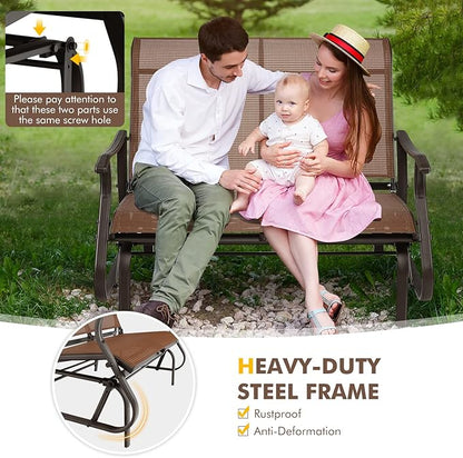 Giantex Outdoor Glider Bench Chair - Extra-Large 2 Person Loveseat with Breathable Fabric, Steel Frame, 660lbs Weight Capacity Swing Chair for Lawn, Yard, Poolside, Garden, Patio Swing Glider Chair
