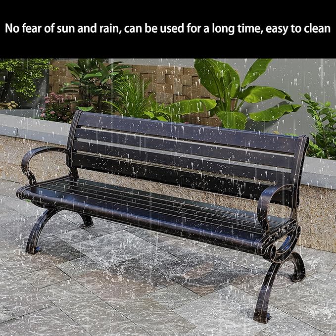 Outdoor Bench Chair Cast Aluminum Garden Bench Patio Bench All-Weather Park Bench for Backyard Porch Lawn (130cm Park Bench)