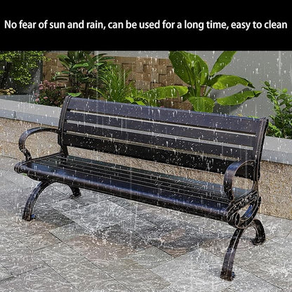 Outdoor Bench Chair Cast Aluminum Garden Bench Patio Bench All-Weather Park Bench for Backyard Porch Lawn (100cm Rose Park Bench)