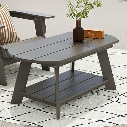 WestinTrends Tuscany Outdoor Coffee Table, All Weather HIPS 2 Tier Patio Adirondack Coffee Table, Charcoal Gray