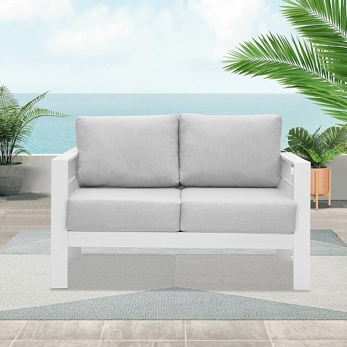 Wisteria Lane Patio Furniture Aluminum Loveseat, All-Weather Outdoor 2 Seats Sofa Couch - Photo 7
