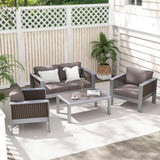 Tangkula Outdoor Rectangle Coffee Table, Aluminum Side Table w/Tempered Glass Tabletop & Lightweight Aluminum Frame - Photo 2