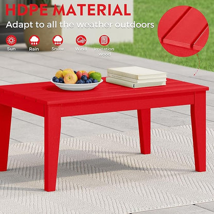 Costaelm Adirondack Outdoor Coffee Table, HDPE Drink Table Weather Resistant, Patio Porch Accent Balcony Table Outdoor End Table for Pool, Seaside, Backyard, Red