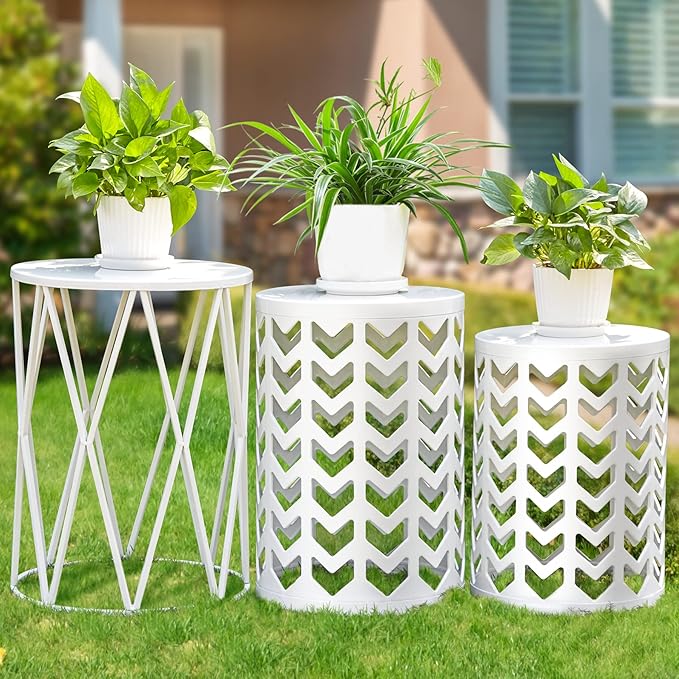 Y&M Set of 3 Metal Round Coffee Table, Side Table End Table for Indoor Outdoor Multifunctional Use - Photo 1