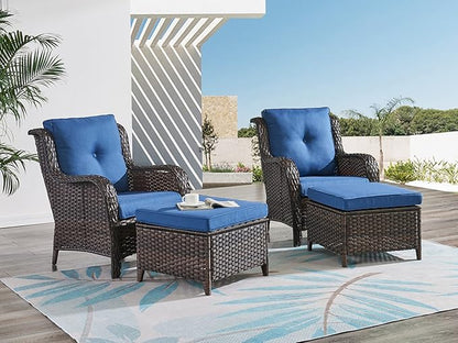HUMMUH 4 Pieces Patio Bistro Set Wicker Patio Chairs Set of 2 with Ottomans Rattan Outdoor Furniture Conversation Set for Yard,Garden,Porch…