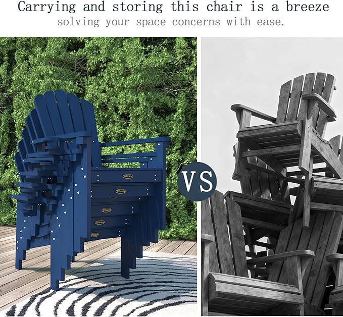 Stackable Adirondack Chair Set of 8, HDPE All-Weather Adirondack Chairs - Durable and Space Saving, Plastic Outdoor Fire Pit Chairs with Cup Holder,Navy Blue