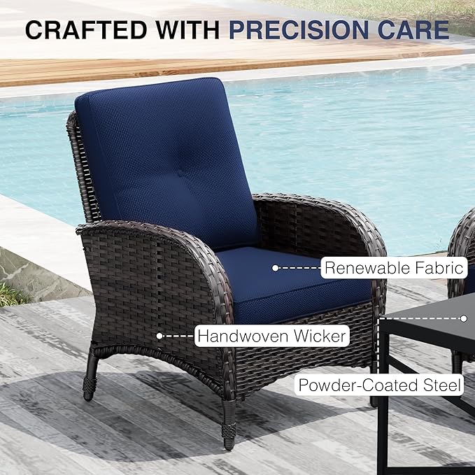 Joyside Wicker Patio Chairs, 3 Piece Rattan Outdoor Furniture with Thickened Cushions, High Back, Deep Seating - Photo 3