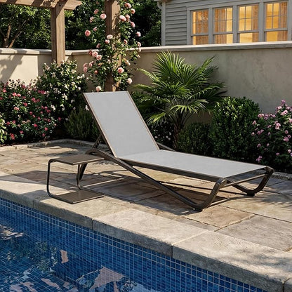 Kingdura Chaise Lounge Chairs Set for Pool, Aluminum Outdoor Lounge Chairs with 5 Positions Recliner, Lightweight Pool Lounger Lounge Chairs for Outside Patio Deck Poolside (Grey, 1 Chair)