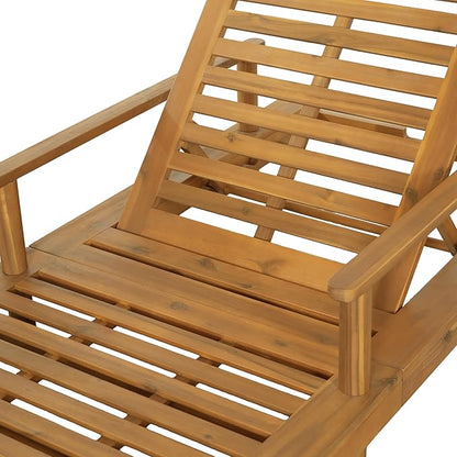 Merax Acacia Wood Outdoor Chaise Lounge Chair with 3-Position Adjustable Backrest, 76.78" L Large Patio Poolside Sun Lounger for Adult, 400 lbs Capacity, Teak Finish, Easy Assembly