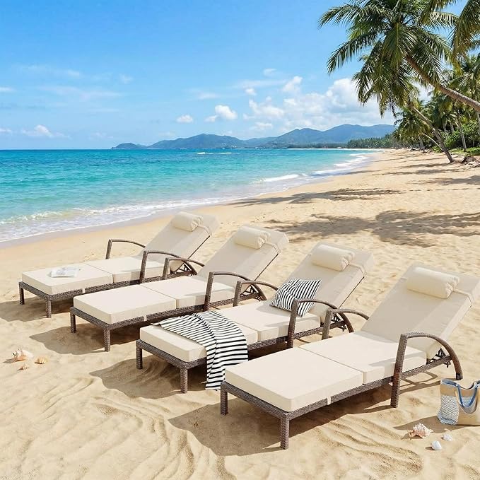 GarveeHome Outdoor Chaise Lounge Set of 2, Weather-Resistant PE Rattan Recliners with 5 Adjustable Positions, Wheels - Photo 7