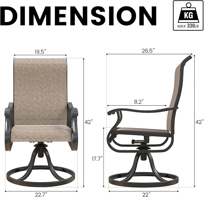 Swivel Patio Chairs Set of 4, Outdoor Dining Chairs with High Back, All-Weather Swivel Rocker Chair for Lawn, Porch or Garden(Brown, 4 PCS)