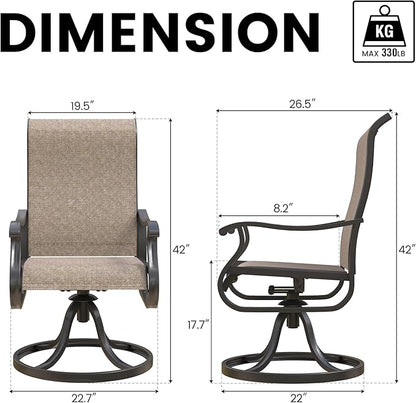 Patio Swivel Chairs Set of 6, Outdoor Dining Chairs with High Back, All-Weather Swivel Rocker Chair for Lawn, Porch or Garden (Brown)