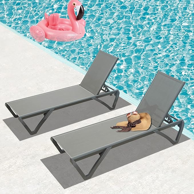 Domi Pool Lounge Chairs Set of 2, Aluminum Chaise Lounge Outdoor with Side Table - Photo 1