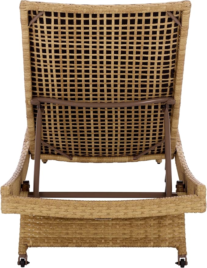 SAFAVIEH Outdoor Patio Furniture Collection – Alex Natural & Taupe Quick Dry Foam Lounger, Adjustable Outdoor Chaise, Modern Curved Design (PAT7545A)