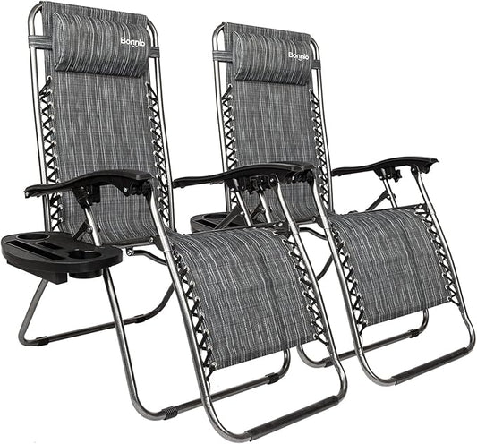 Bonnlo Zero Gravity Chair Set of 2, Outdoor Lounge Chairs with Pillow and Cup Holder Patio Lawn Chair Outdoor Recliner for Deck,Patio,Beach,Yard