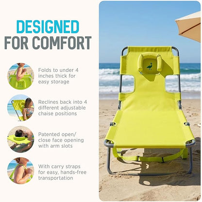 Ostrich the Original Chaise 72 x 22 Inch Lounge Portable Reclining Lounger, Outdoor Patio, Beach, Lawn, Camping, or Pool Tanning Chair, Lime Green